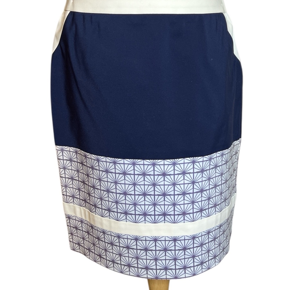Halogen Blue & White Pencil Skirt – Knee-Length Classic